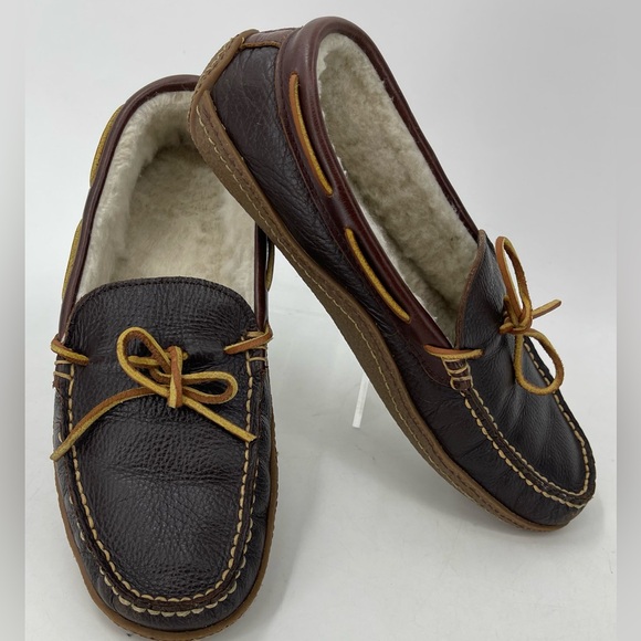 L.L. Bean Other - LL Bean Moccasin Slipper Brown Moc Toe Slip-On Loafer Leather 212984 Mens 10 Med
